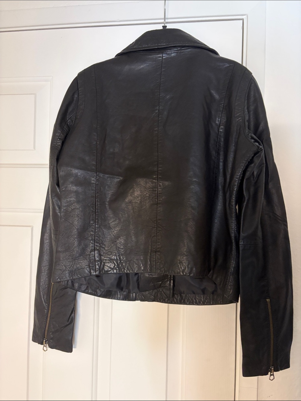 NWT Madewell Women's Black w/ Brass Hardware Washed Leather Motorcycle Jacket - Picture 5 of 8